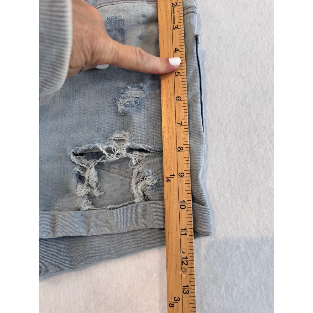 Aero Super High Rise Midi Distressed Denim Shorts Light Wash Button Fly Size 4 - Picture 4 of 7